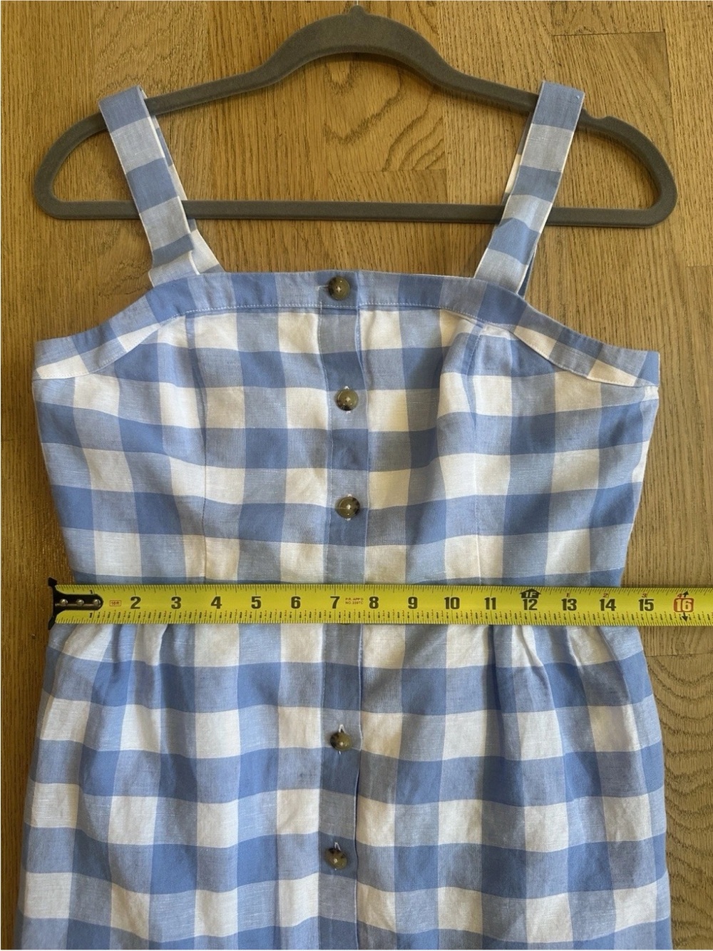 J.Crew Gingham Button Front Linen Cotton Sundress Blue White 4 - Picture 5 of 10